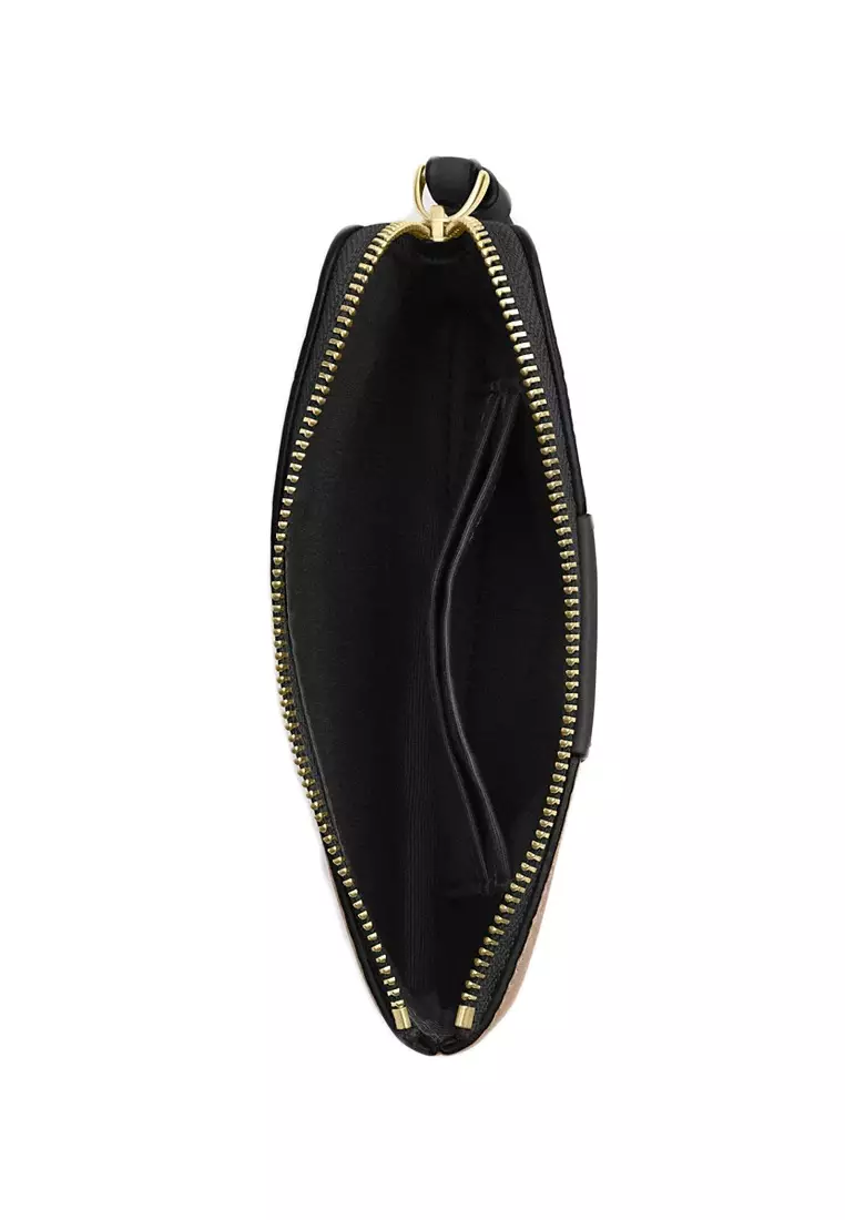 Corner Zip Wristlet In Signature Canvas With Stripe - Tan/Black