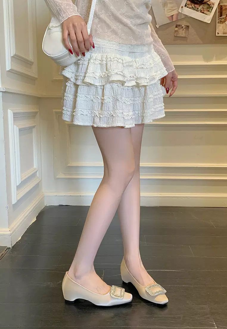 Rhinestone Buckle Satin Pumps WW3519-2