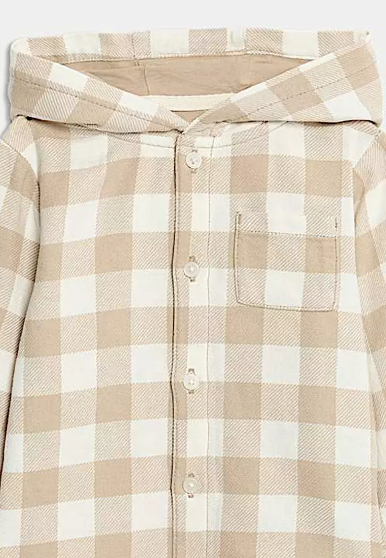 3pc Pure Cotton Checked Shacket Outfit