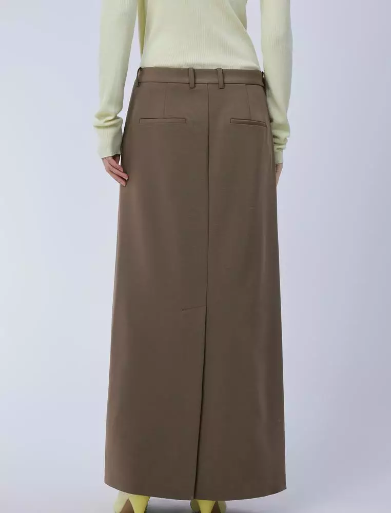Straight Cut Wool Ultra Long Waist Skirt