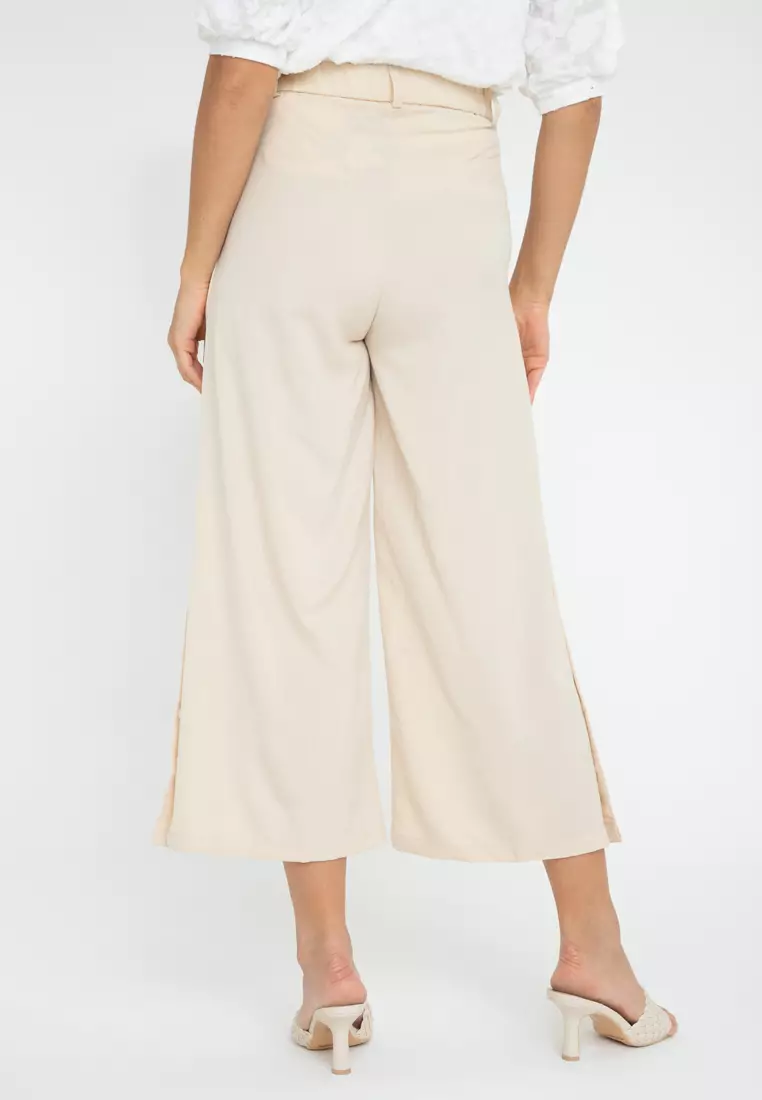 Buy Krizia Cotton Blend High Waist Back Garter Wide Leg Pants With Bottom  Button Openings 2024 Online