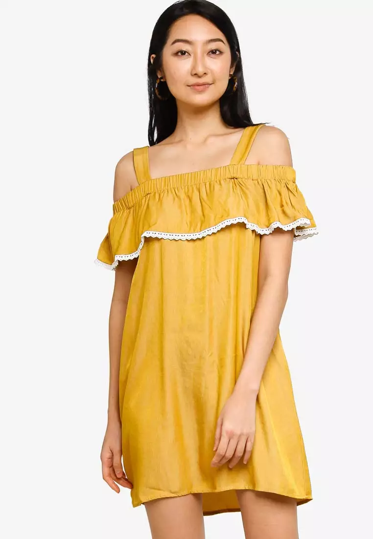 Embroidered cold shop shoulder dress