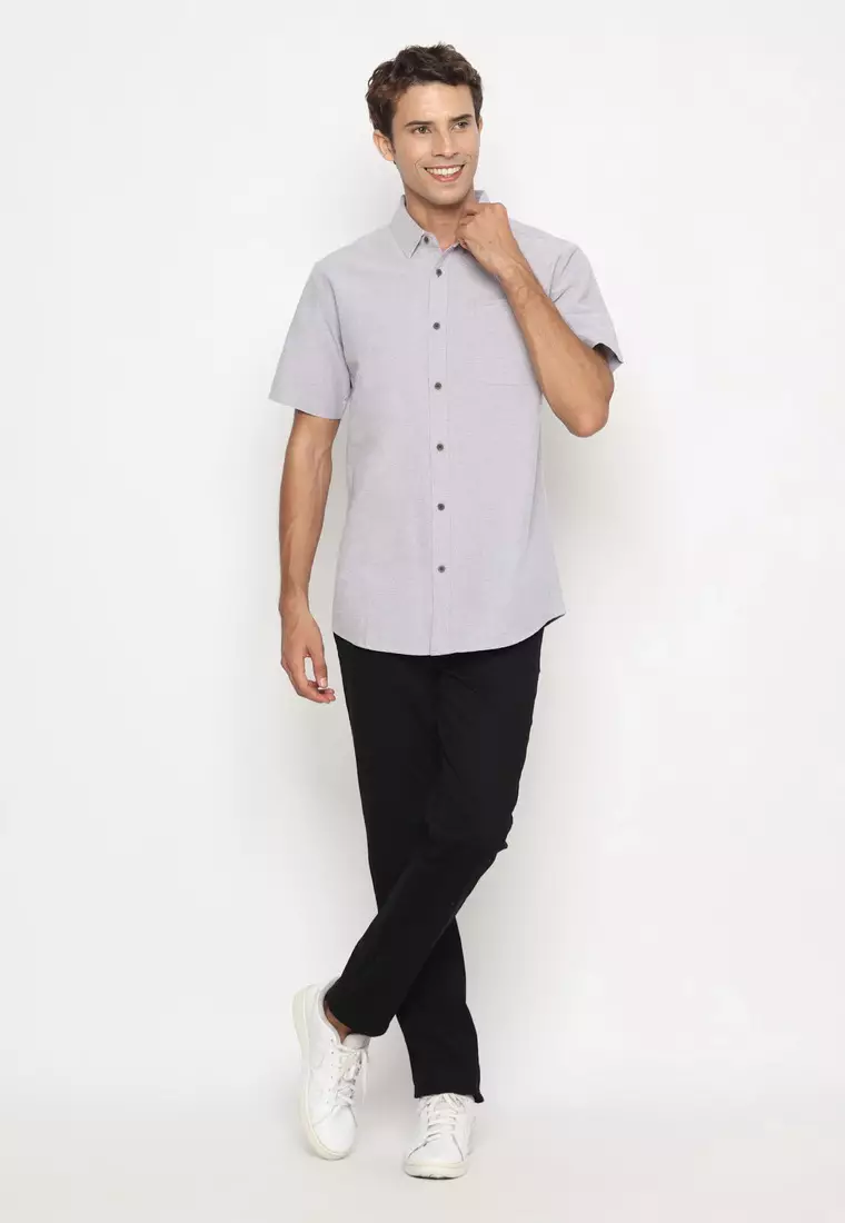 RBJ Kemeja Polos Cotton Abu Muda Regular Fit Pria
