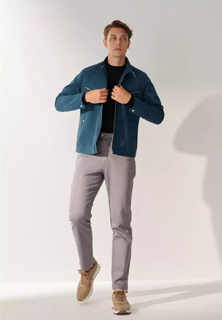 Dusty Blue Slim-Fit Stretch Chinos