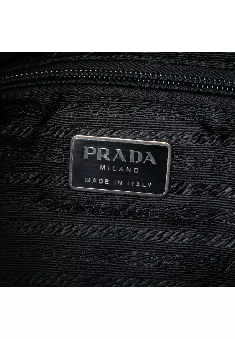 Pre-Loved Prada Croc Embossed Leather Trimmed Tessuto Shoulder Bag