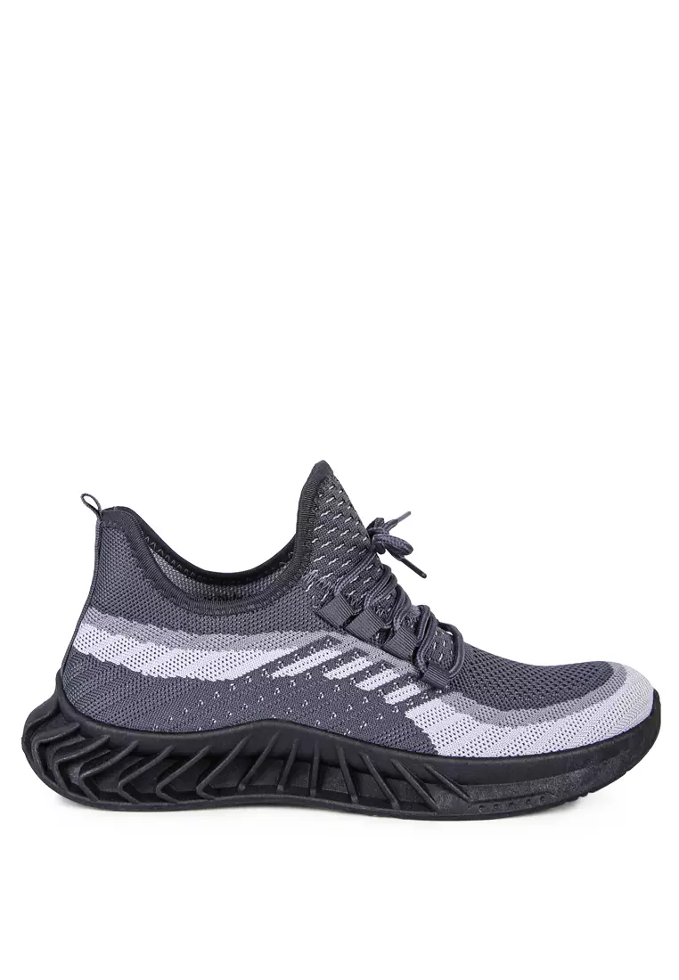 Discount on London Rag  shoes - SKU: Grey Slip On Knitted Running Trainers