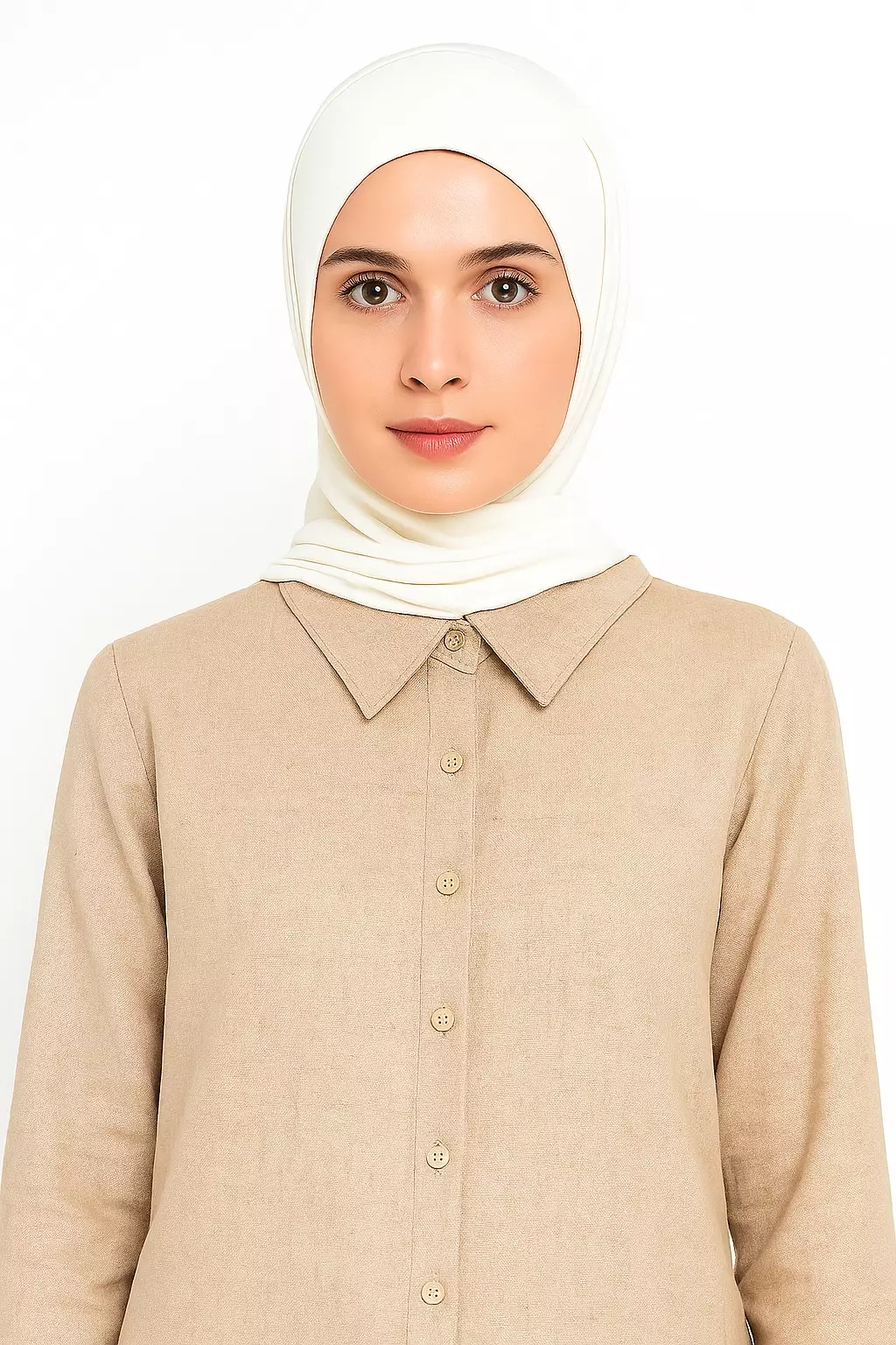 Drew One Set Baju Muslim Wanita Linen In Beige Tunic Celana Panjang