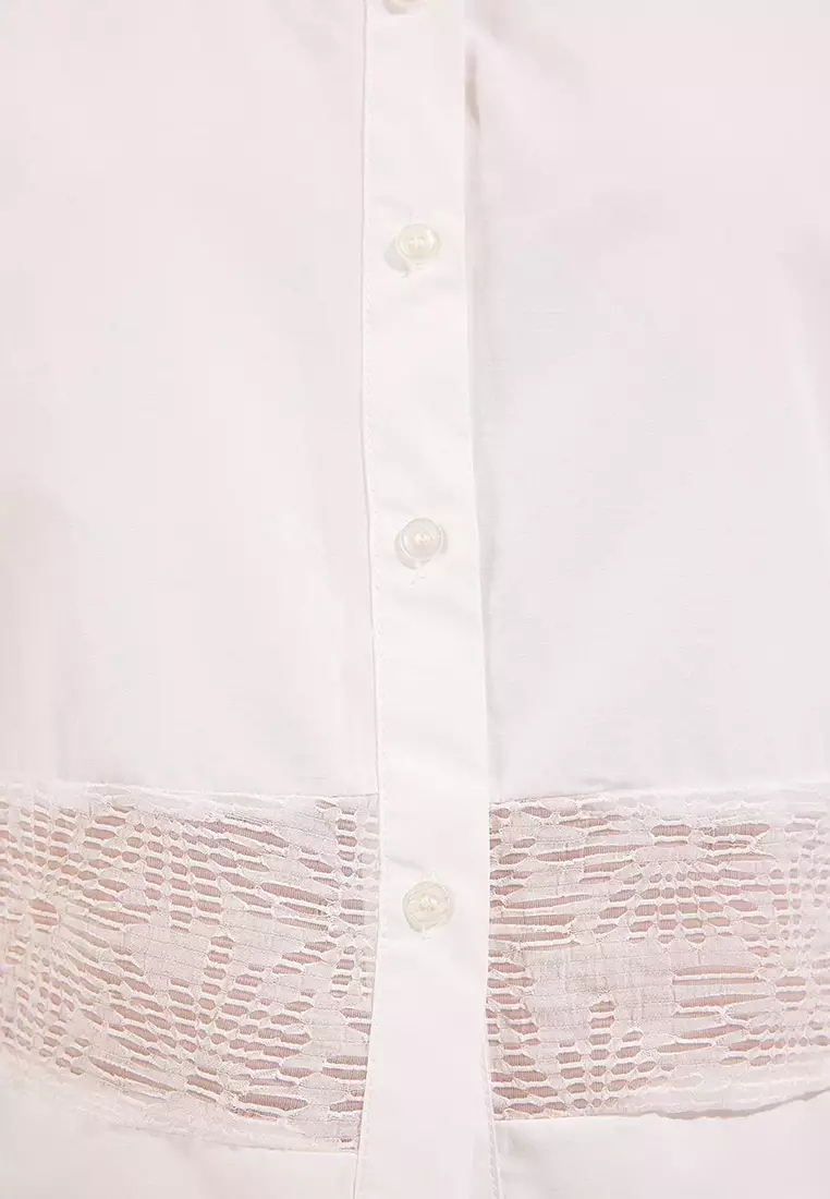 White See-Through Detailed Short Sleeve Crop Shirt Twoss25Go00170