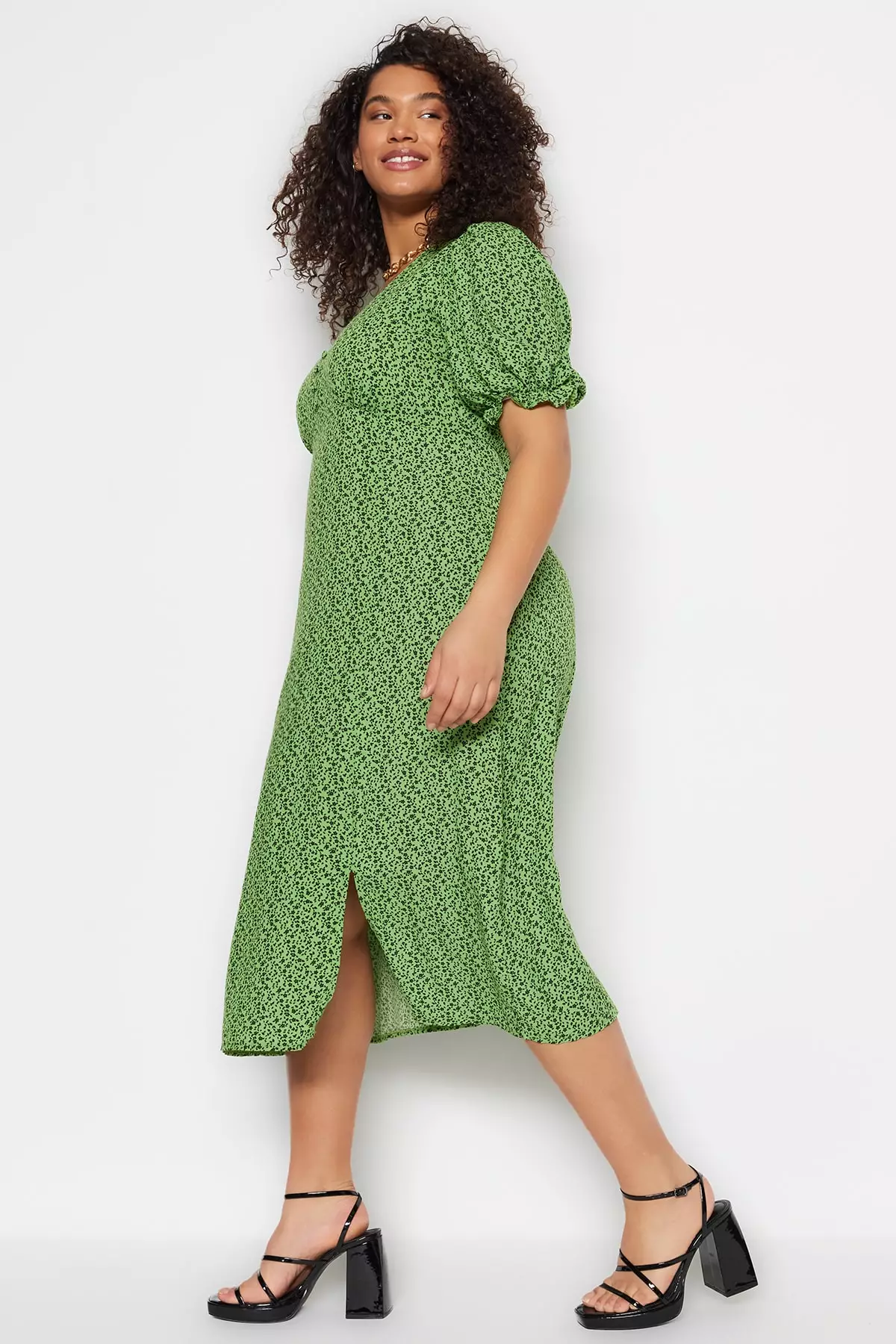 dark green midaxi dress Blythe Cotton Handkerchief Hem Midaxi Dress