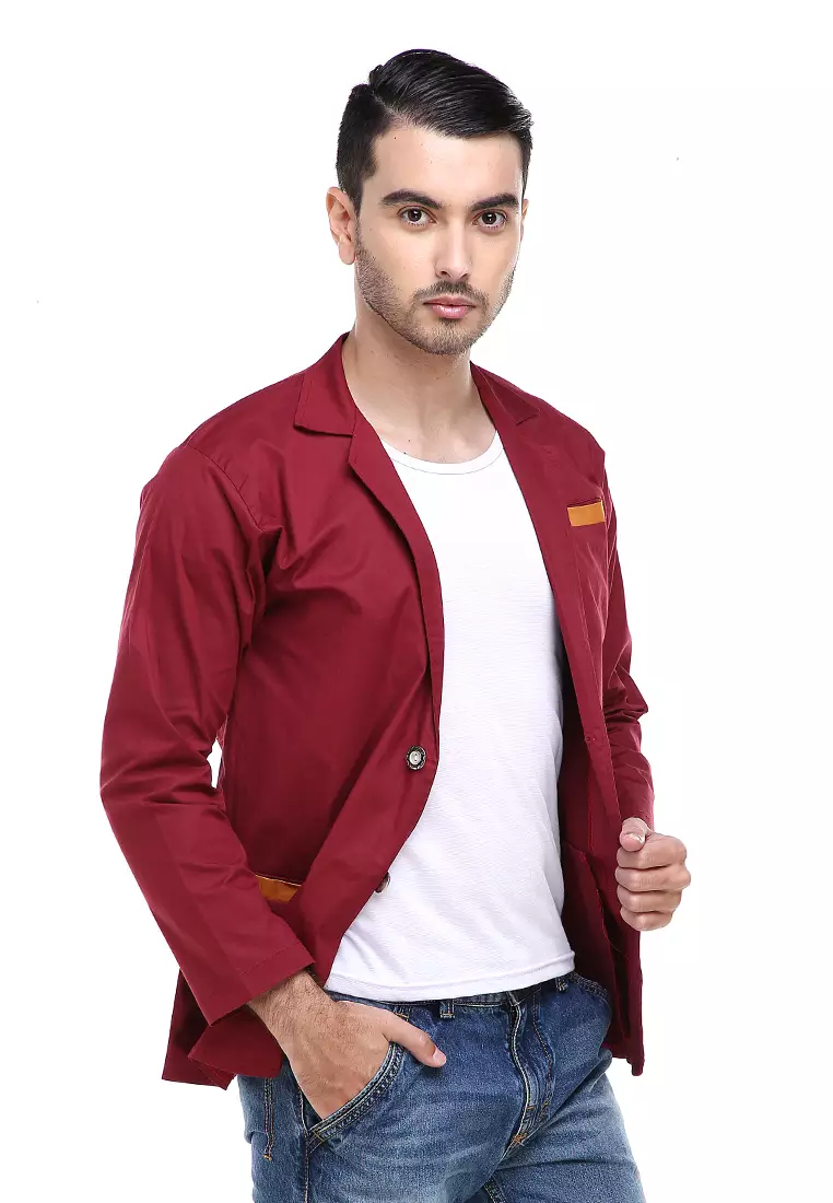 Woreq Jas Blazer Pria Formal Suits Resmi Three Pockets Material Cotton Strecth ORIGINAL - Maroon