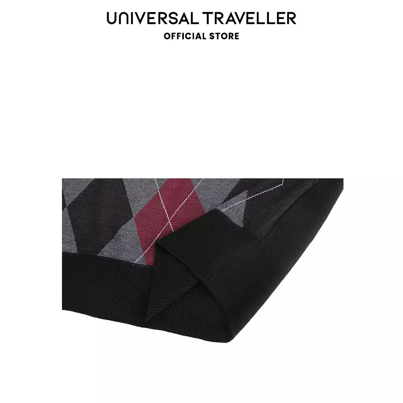 UNIVERSAL TRAVELLER HENLEY MOCK NECK ARGYLE PATTERN KNITTED SWEATER KS23029