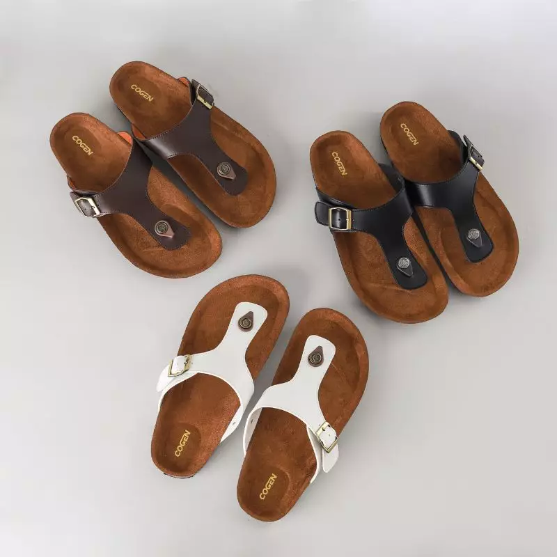 Cogen Sendal Jepit Pria Sandal Kulit Birken Vintage - Vester White