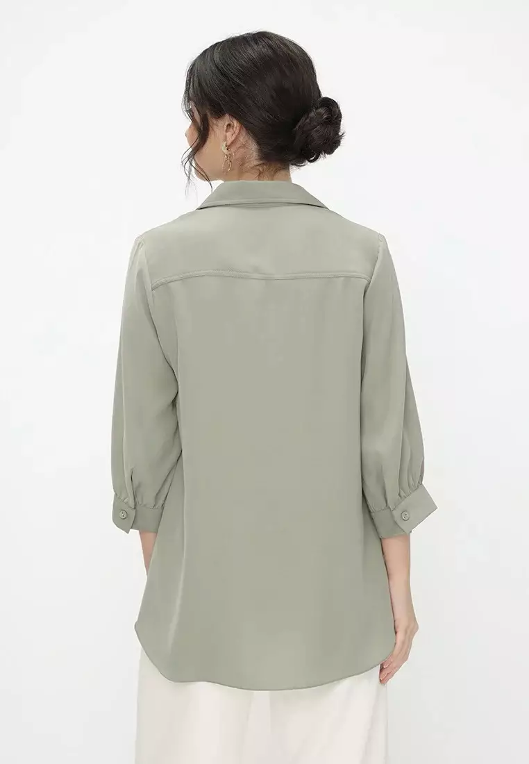 Blouse Plain Flowy V Neck By Brilliant Girl Warna Hijau