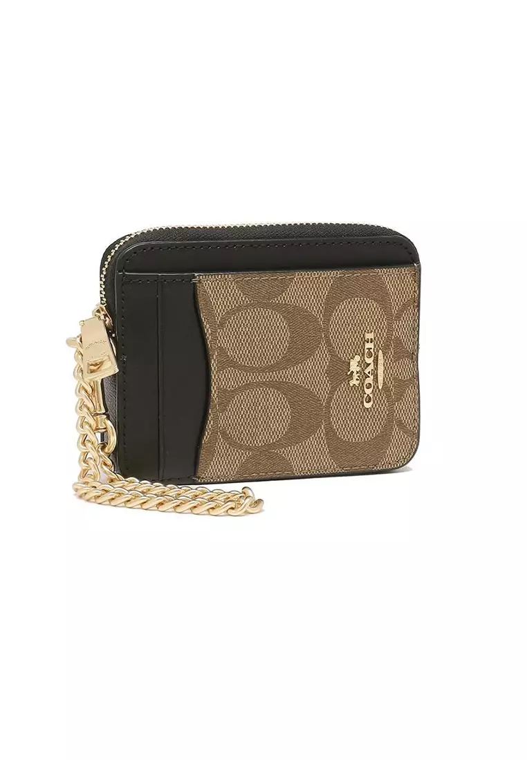 Buy Coach Coach Zip Card Case In Blocked Signature Canvas Khaki Brown Multi C1885 2023 Online