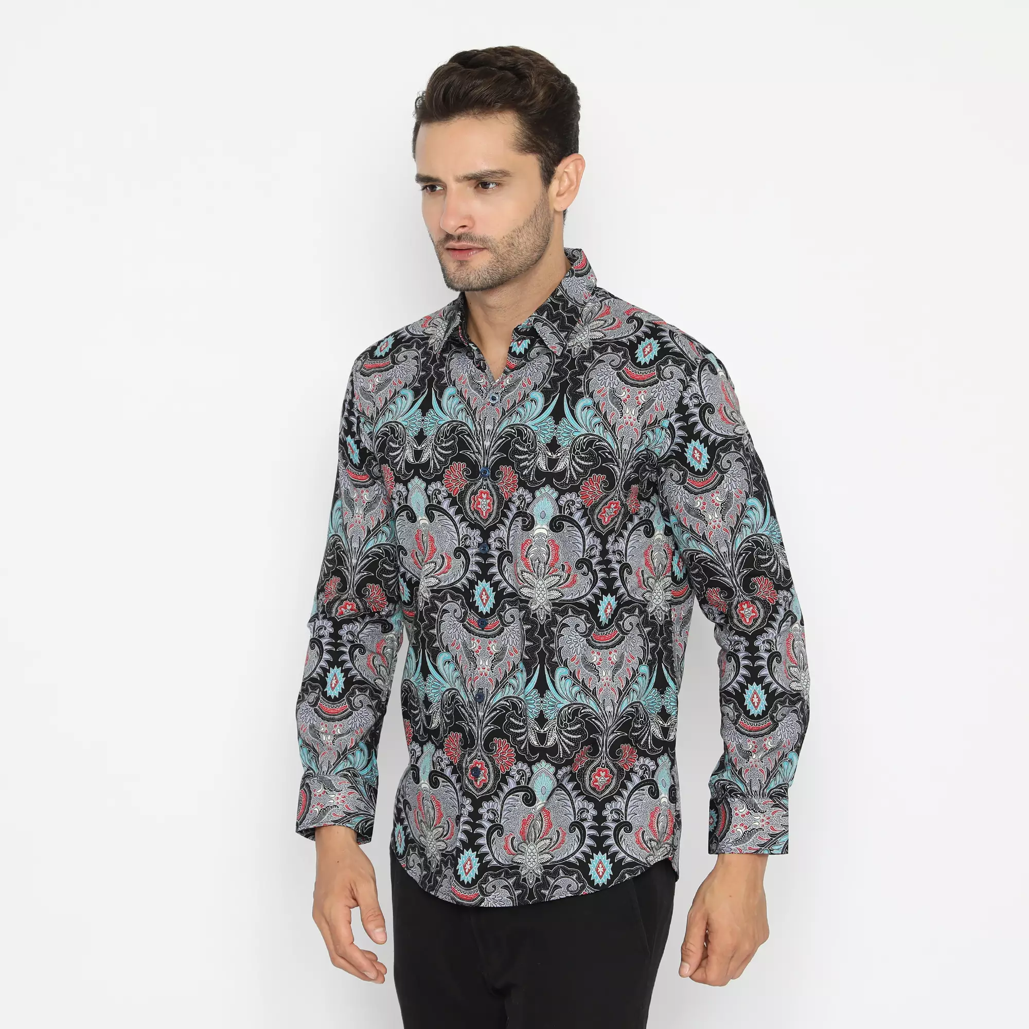 Platini Kemeja Batik Pria Lengan Panjang Katun Hitam Biru 460531