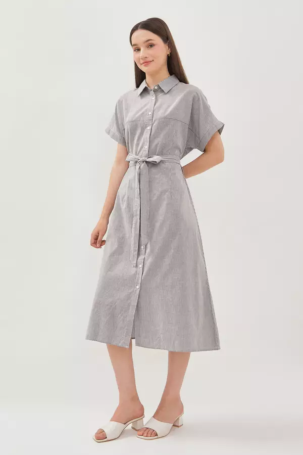 Ivani Stripe Long Dress R Grey Offwhite