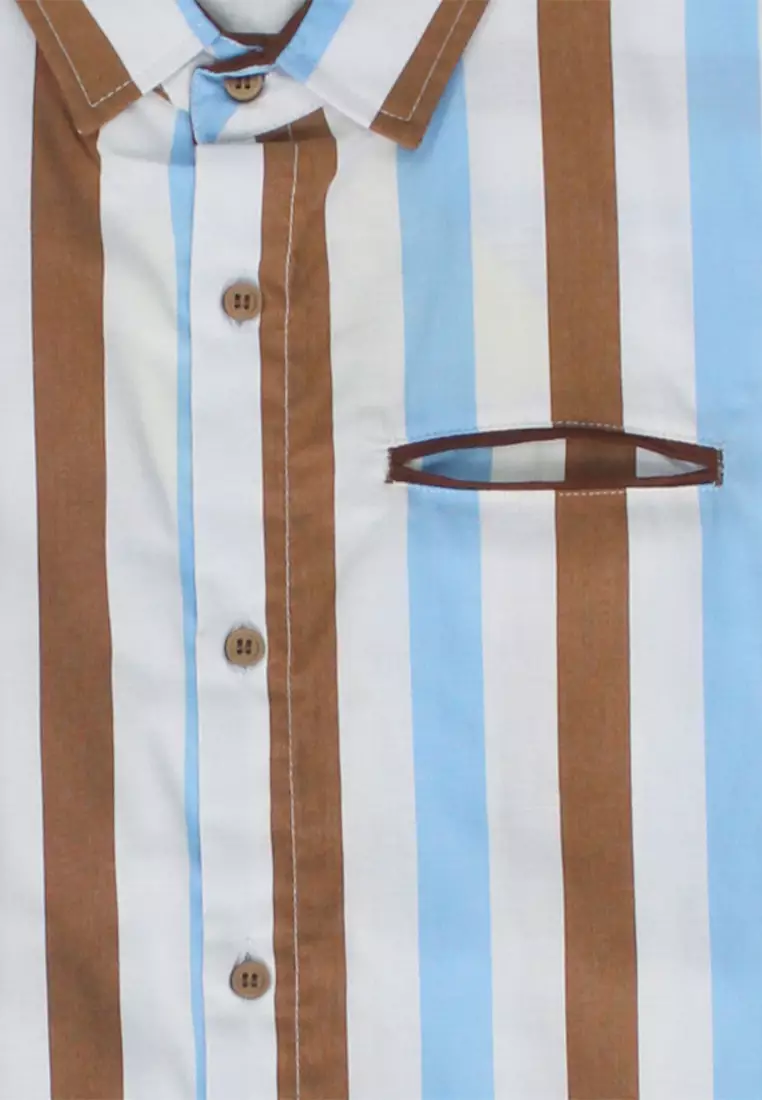 Shirt/ Kemeja Anak Laki Brown Light Blue/ Donald Style