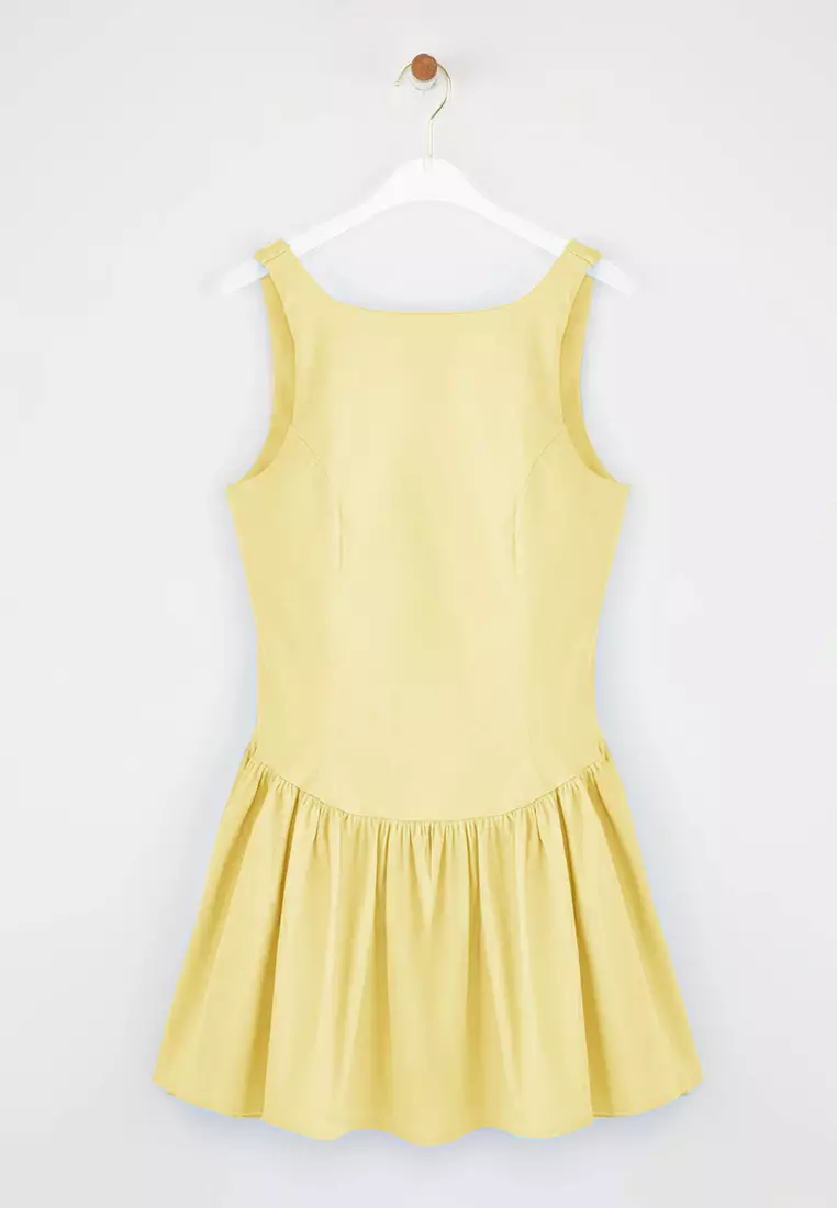 Yellow Waist Open Woven Short/Mini Dress Twoss25El00865