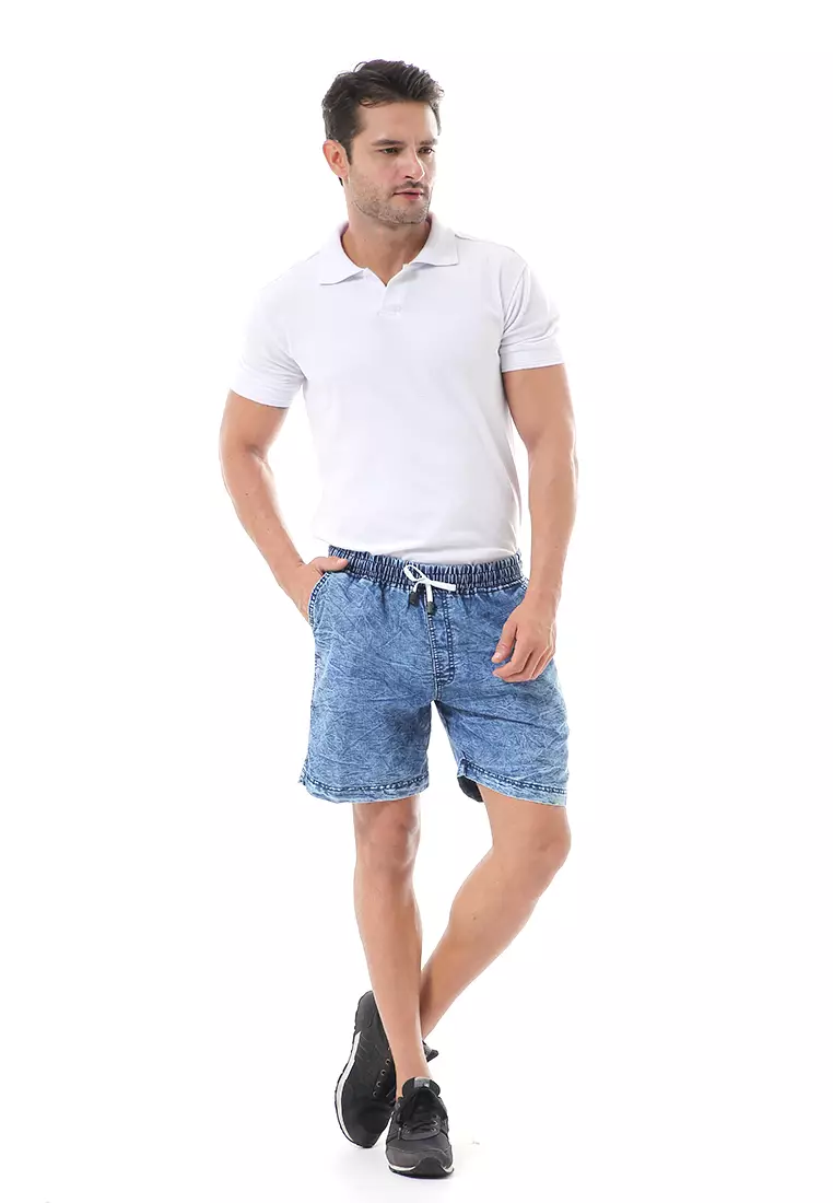 Grissham Celana Jeans Pendek Pria Short Pants Casual Material Denim ORIGINAL - Dark Blue Washed