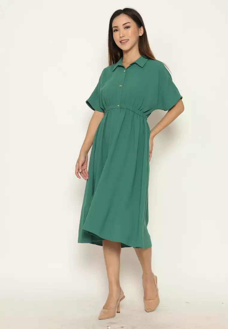 Urban Exchange Gabby Dress Green - Gaun Kasual Midi Dress Natal