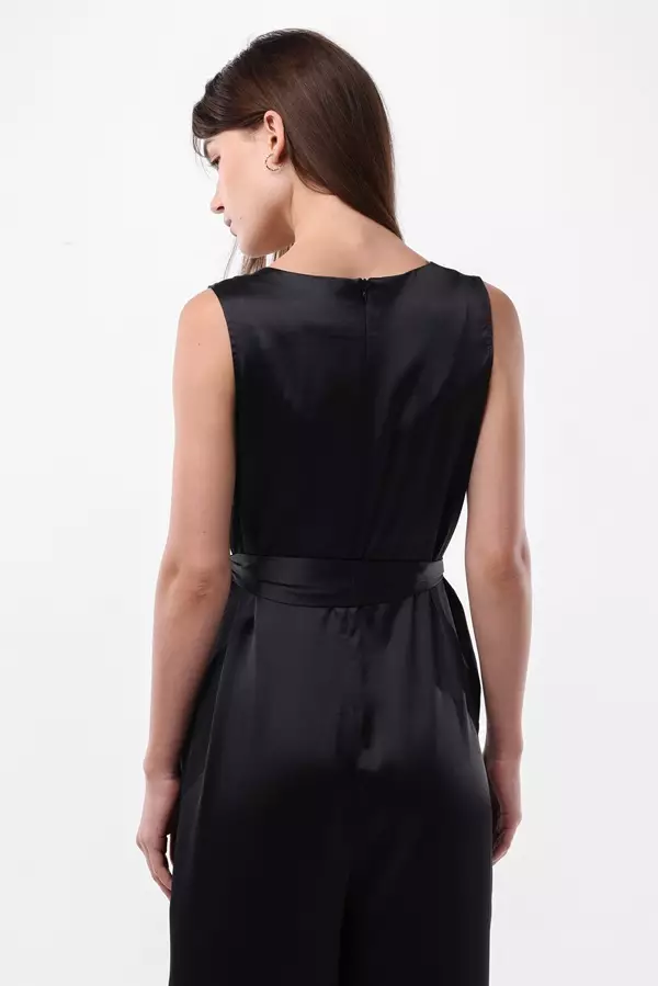 Minimal x Emily in Paris - Jewel Sleeveless Satin Jumpsuit - Black