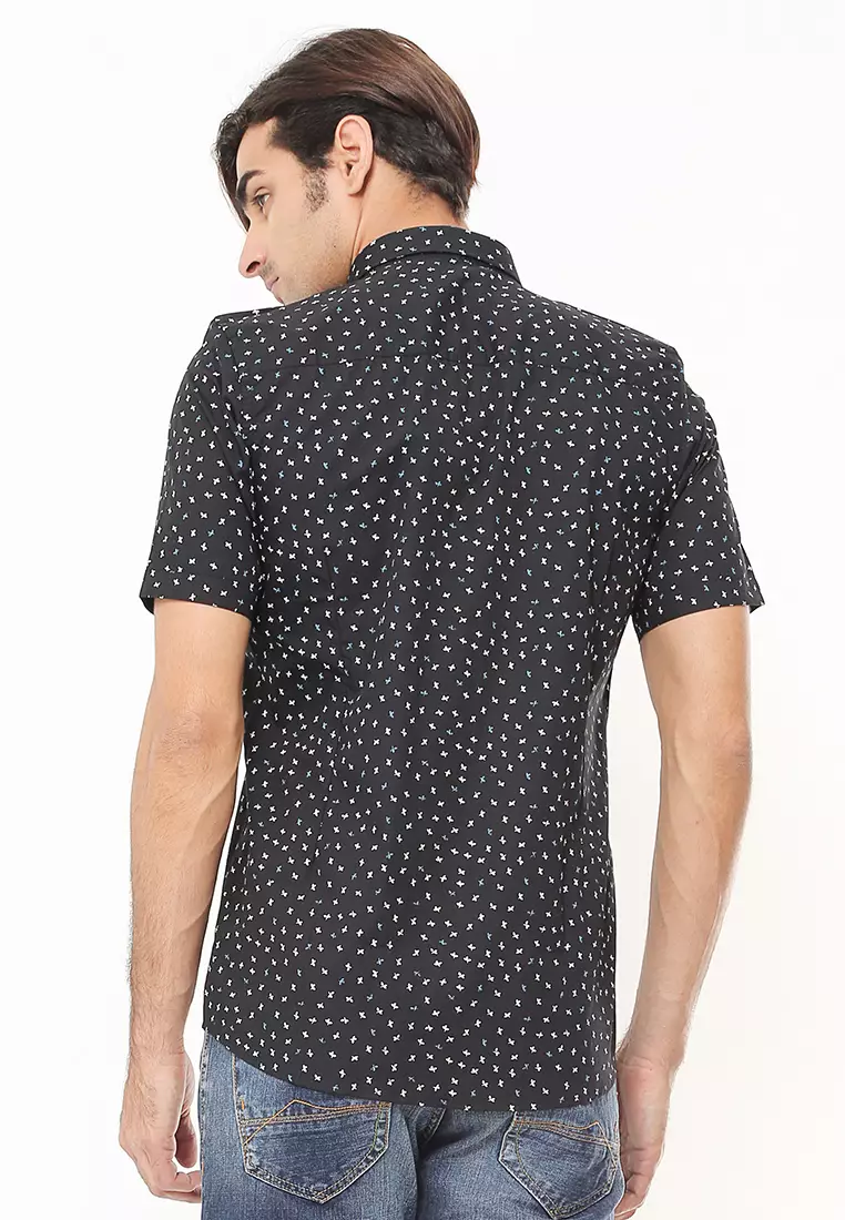 Johnwin - Kemeja Formal - Kemeja Pria - Full Motif - Hitam - Slim Fit - FSH.650.K383.701.C-S/S