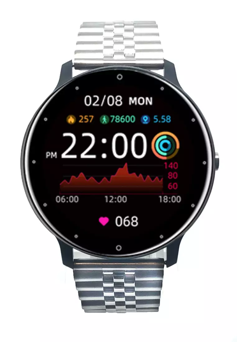 Unisex IOS/Android Black SmartWatch with Stainless Steel Bracelet + 1 Free Black Rubber Strap