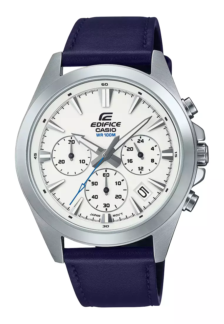 Casio Edifice Chronograph EFV-630L-7AV Jam Tangan Analog Pria White Dial - Blue Leather Strap