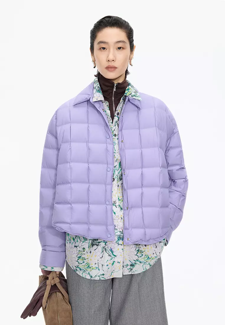 Blend 95% White Goose Down Direct-Fill Fabric Oversized Short Down Jacket