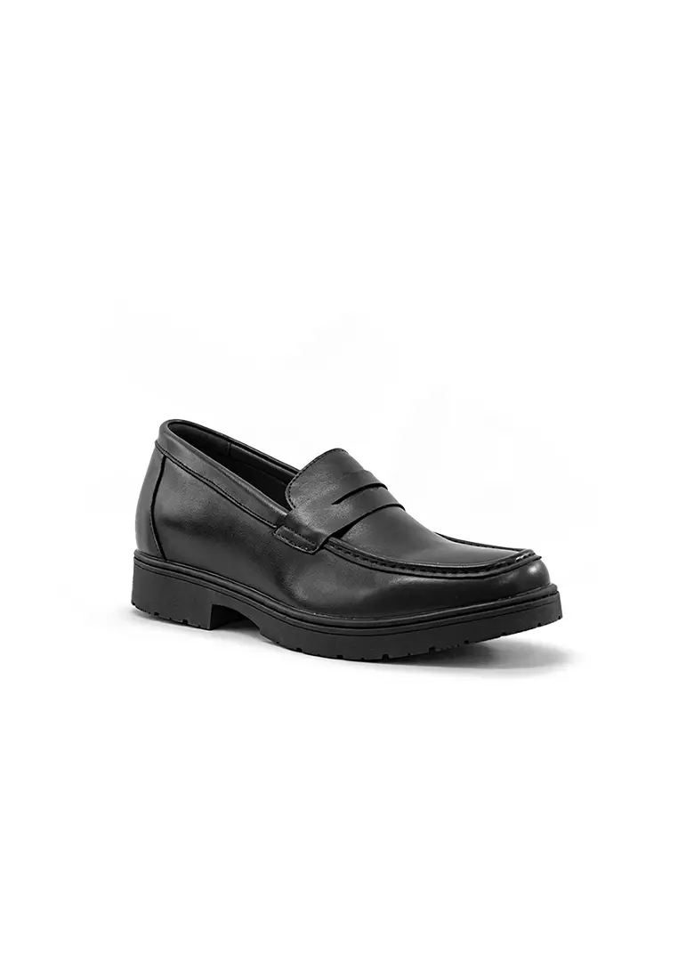 Men's Formal MZ 27109 C95 Black Leather Loafer with Low Heel and Textured Sole
