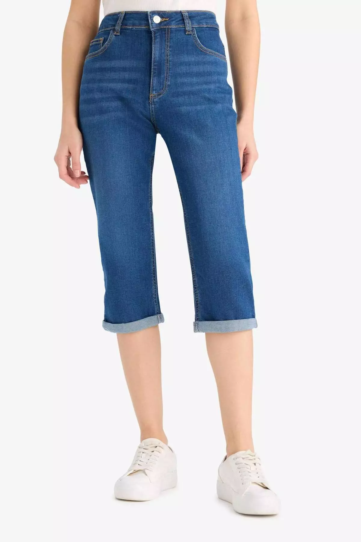 Normal Waist Pocket Folded Leg Jean Capri E2178Ax25Sm