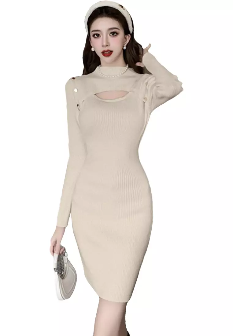 Buy Sunnydaysweety Elegant solid color bottoming knitted sweater
