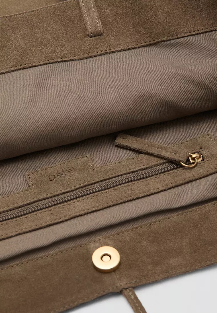 Suede Shopper Bag With Bow Closure