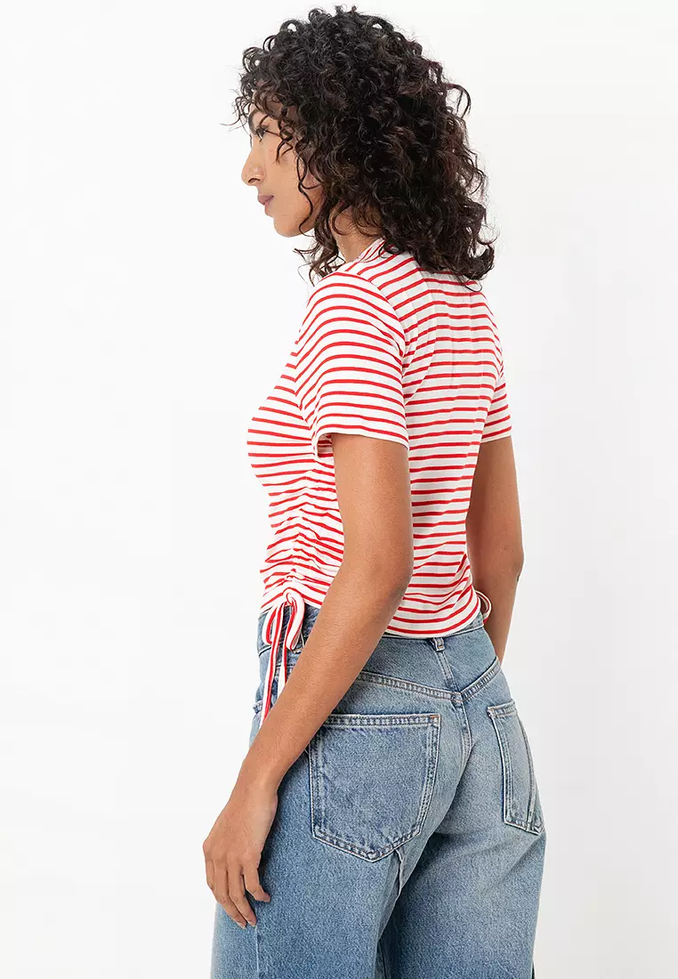 Devin S/S Stripe O-Neck Tie Top