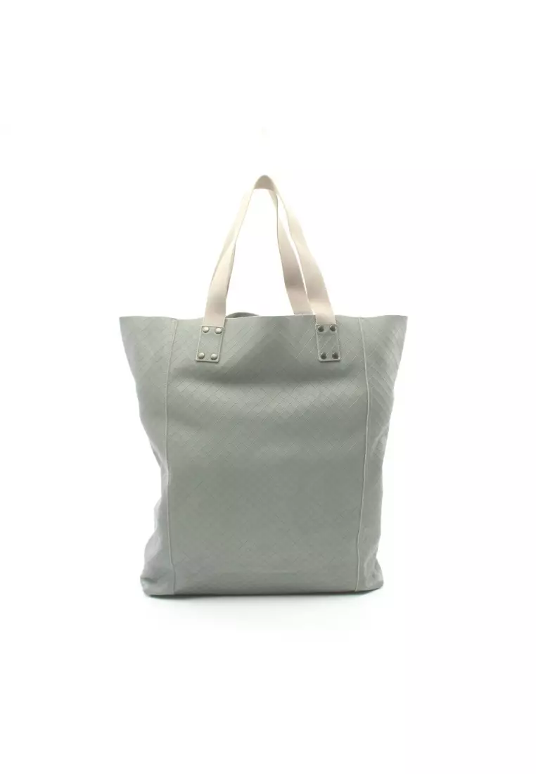 gray leather tote