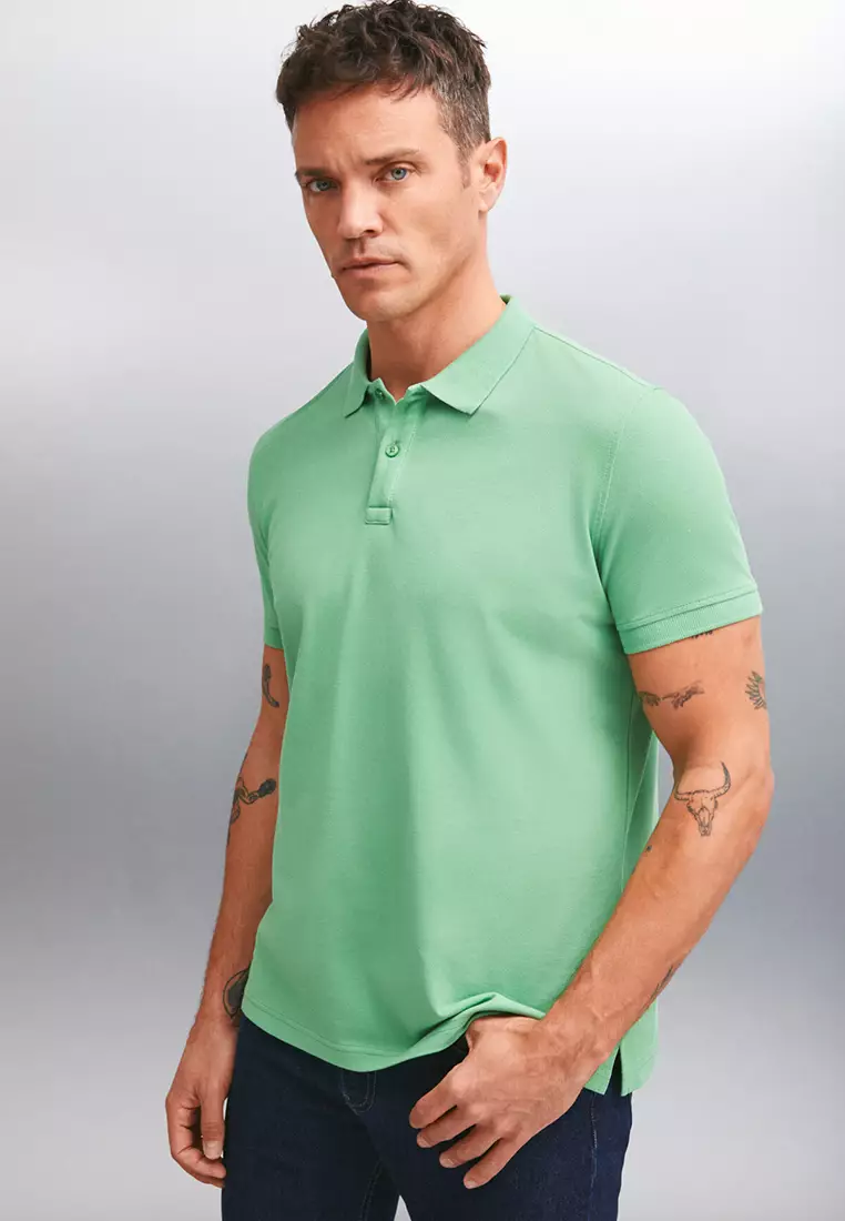 Short Sleeve Regular Fit Green Polo Neck Shirt
