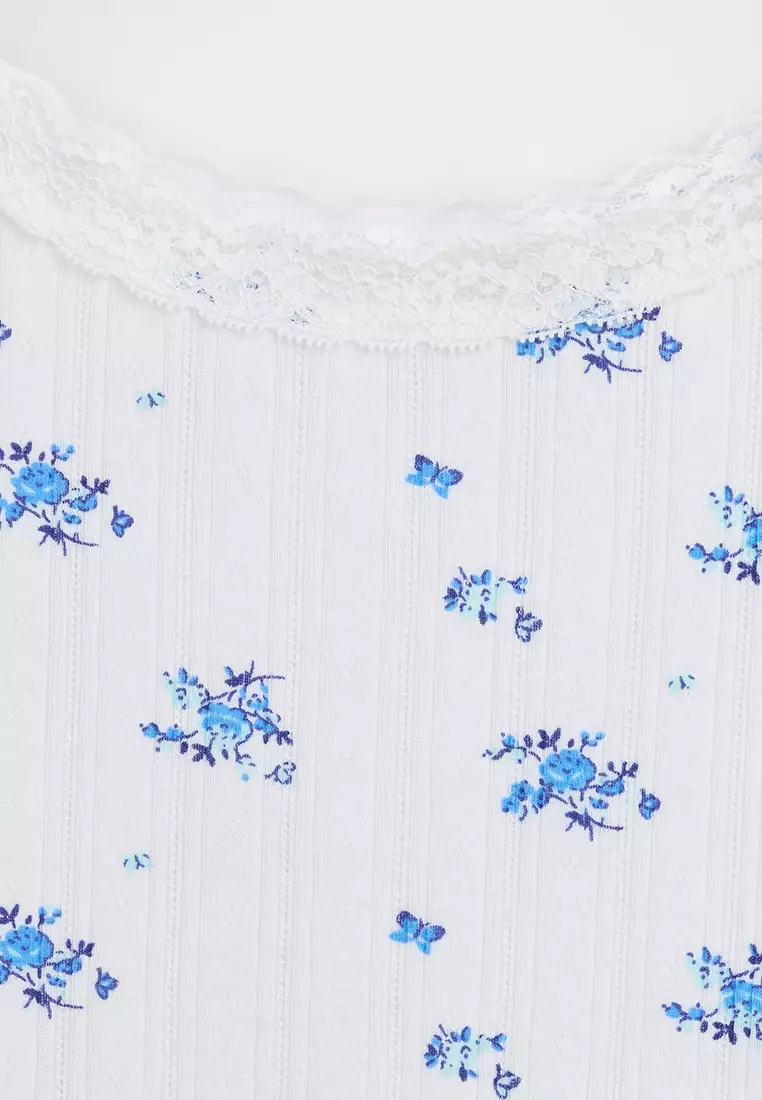 Short Sleeves Lace Trim Top