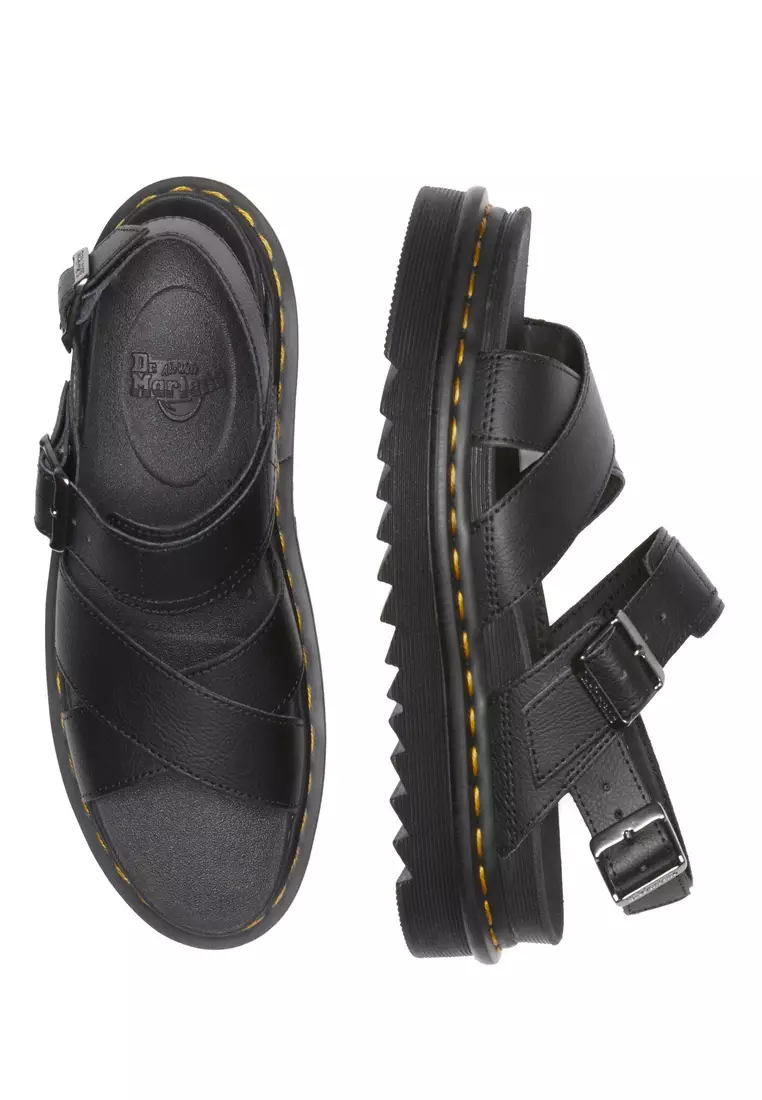 Voss II Athena Leather Strap Black Sandals - Women