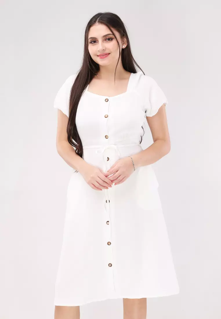 Buy Crissa Wrinkled Linen Woven Short Sleeves Dress 2025 Online