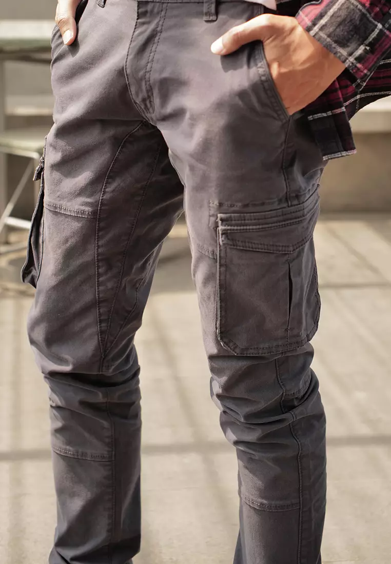 Celana Panjang Cargo Asymetric Stretch Cotton Oxcon Dark Grey