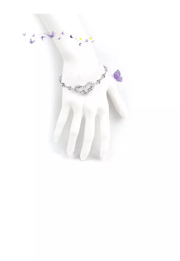 Genuine Love Heart Shape Bracelet with Silver Austrian Element Crystals and CZ Beads