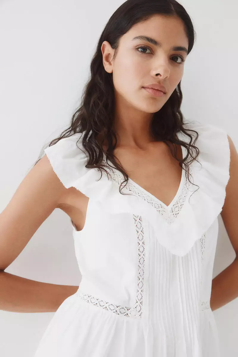 Frill-trimmed cotton dress