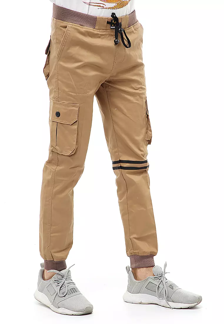 Locko Long Pants Celana Jogger Pria Model List Material Cotton Twill ORIGINAL - Mocca