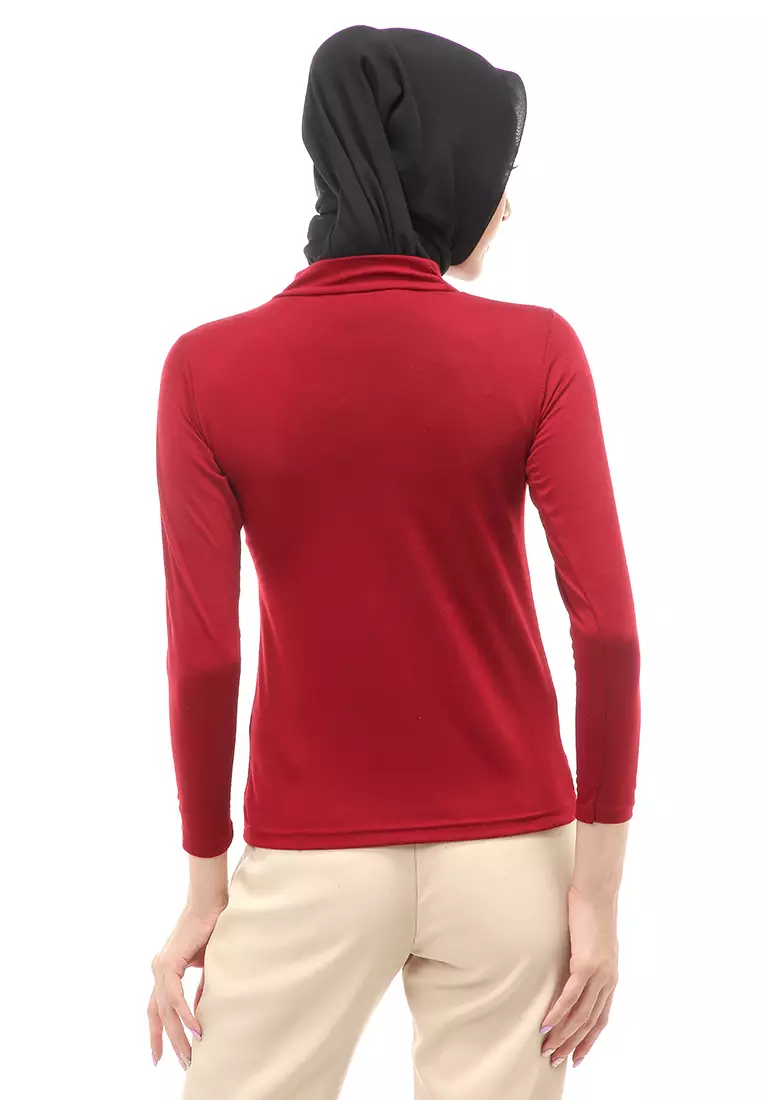 Sabrina Manset Kaos Muslimah Atasan Wanita Long Sleeve Polos Relaxed Fit - Maroon