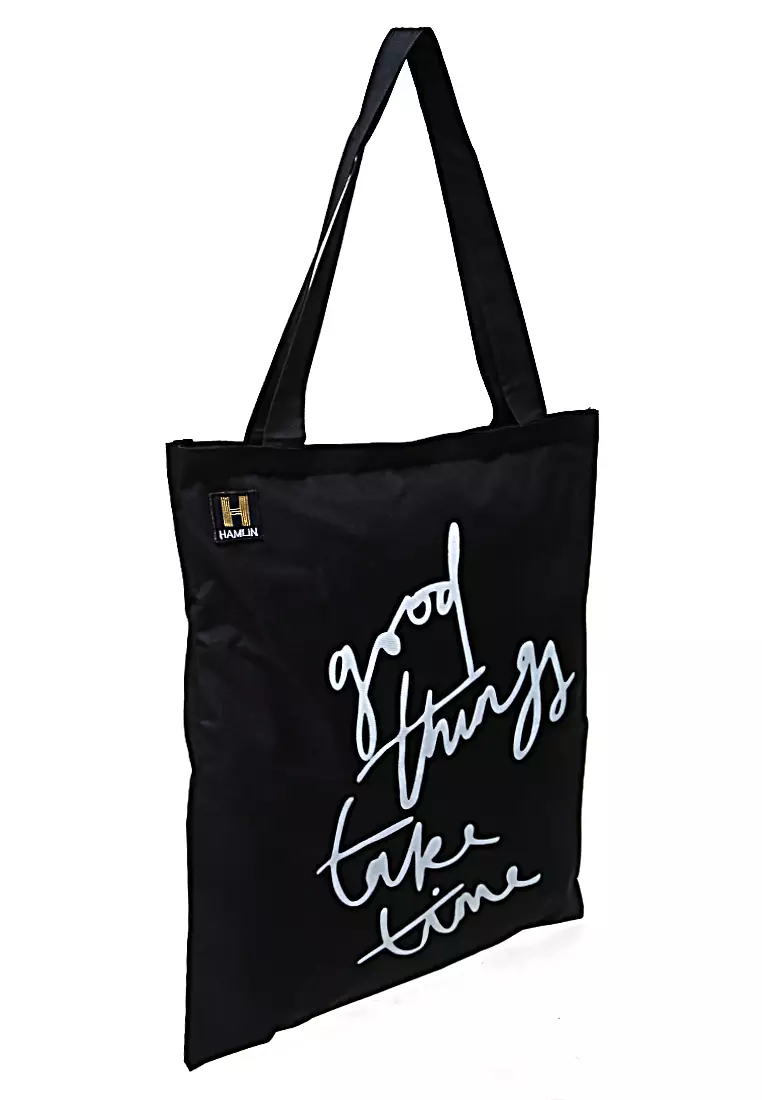 Erico Totebag Pria Good Things Take Time Tas Jinjing Kasual Material Canvas ORIGINAL - Black