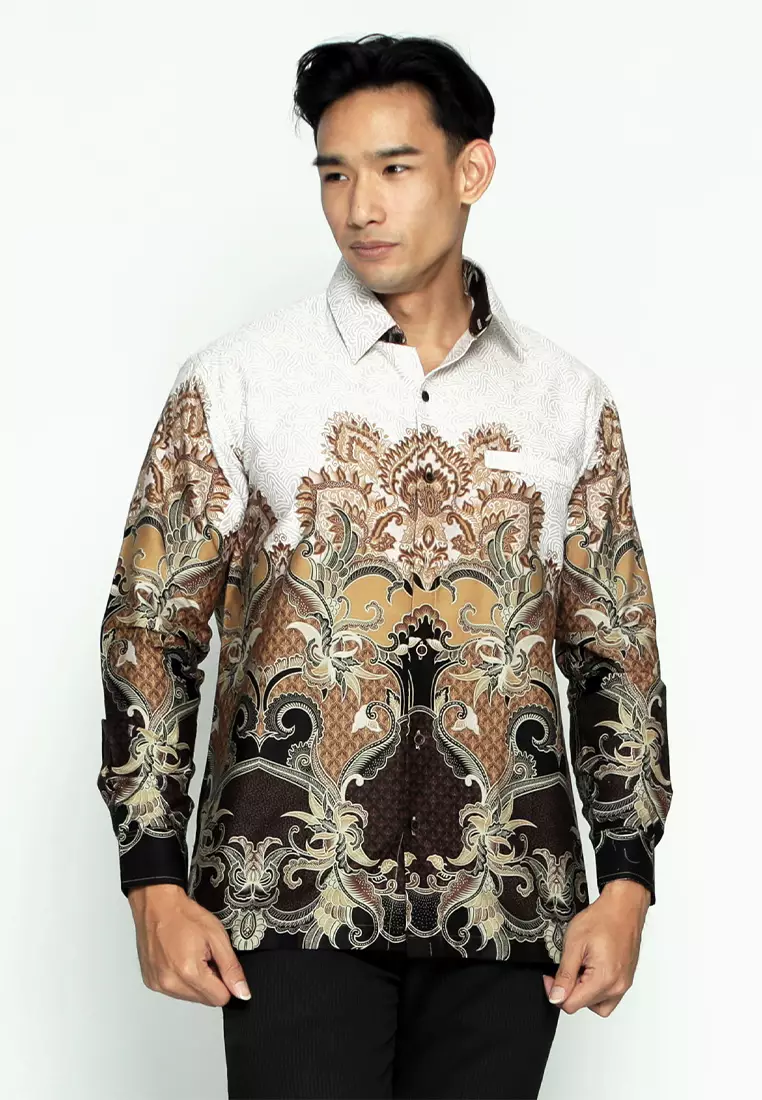 Casella Kemeja Pria Lengan Panjang Premium | Baju Kemeja Batik Pandawa Series Yudhistira 701 white
