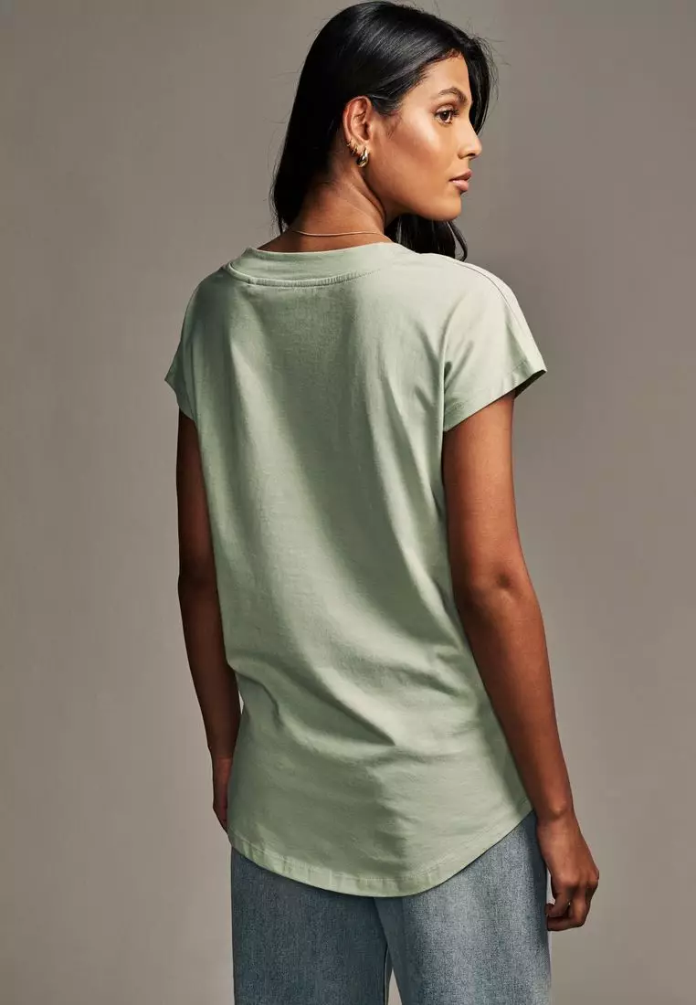 V-Neck 100% Cotton Rich Cap Sleeve T-Shirt