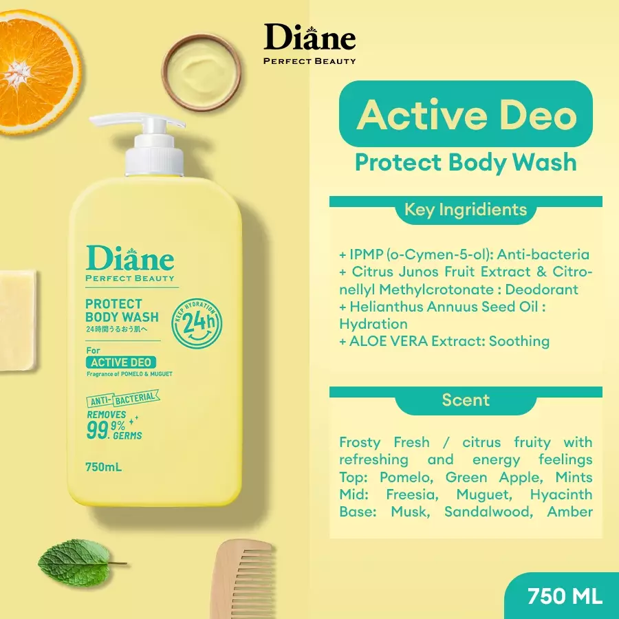 Diane Protect Body Wash For Active Deo 750ml – Sabun Mandi Cair Untuk Kulit Berminyak