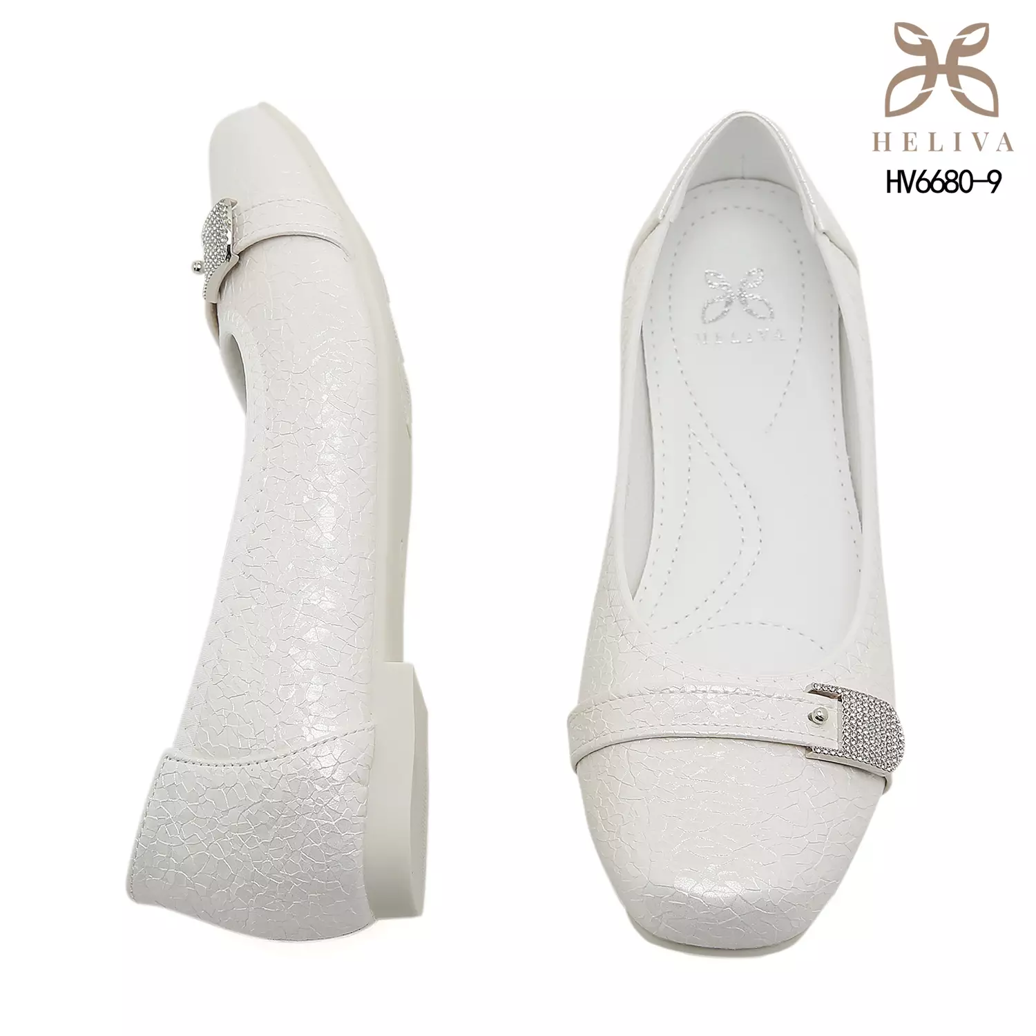 Heliva Alora Crackled Flat Shoes with Crystal Buckle Detail HV6680-9