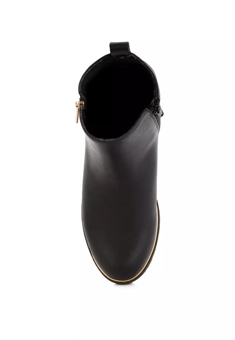 Sepatu Bot Tumit Blok Warna Hitam
